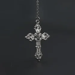 Retro Goth Cross Pendant Necklace for Men Women Religious Faith Holiday Personality Classic Stainless Steel Jewelry Punk Gift