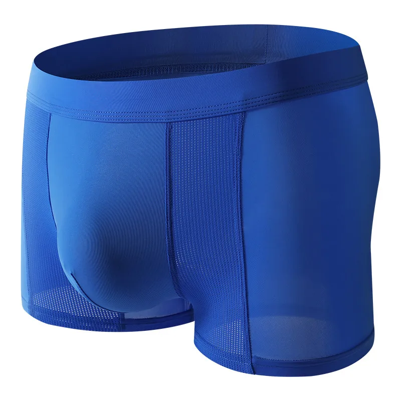 Men Ice Silk Boxer Briefs Summer Breathable Mesh Panel Cool Smooth Flat Shorts For Daily Wear