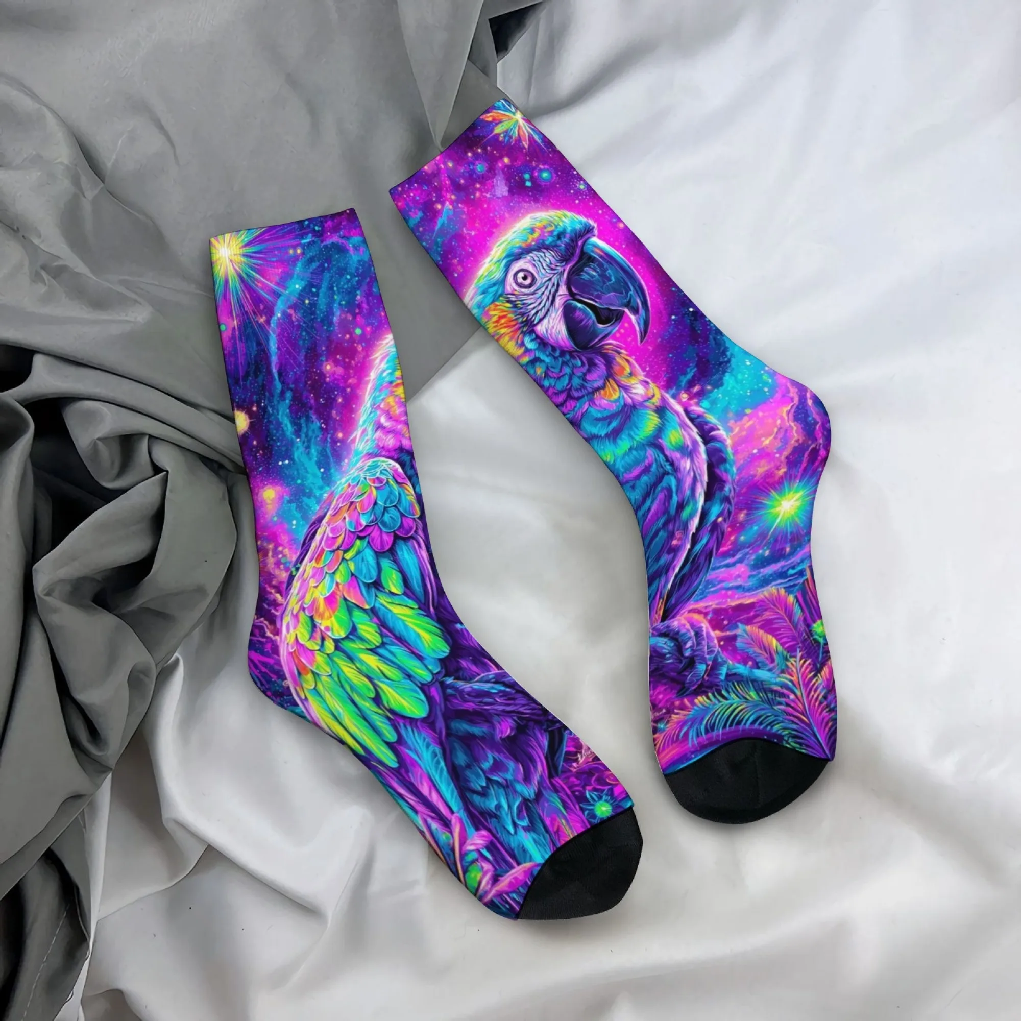 

Мужские носки с психоделическим рисунком попугая, удобные нескользящие уличные повседневные спортивные носки, новинка, забавные носки Happy Crew, подарок на вечеринку