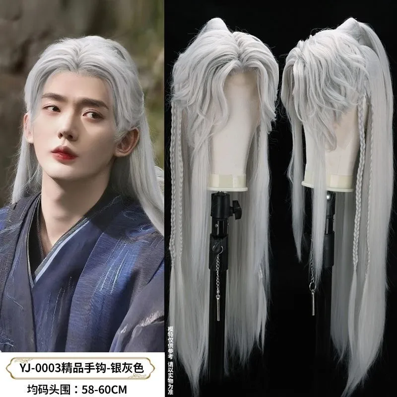 Perruque à crochet à main pour Costume ancien chinois, identique au Style dramatique de films et de télévision anciens, postiche queue de cheval haute pour hommes anciens