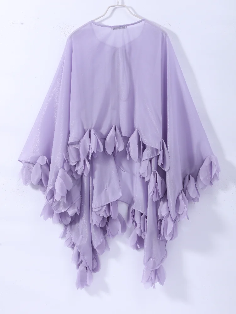 Durchsichtiges 3D-Blumen-Saum Oversize-Top für Damen Sexy O-Ausschnitt Asymmetrisches Locker Sitzendes Oberteil Sommer Transparentes Damen-Streetwear Neu – Detail 4