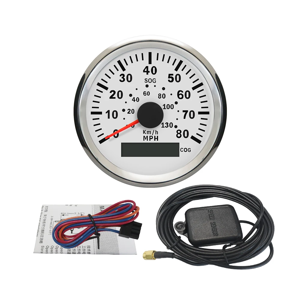 ELING 85mm (3 3/8'') GPS Speedometer 0-35MPH 0-80MPH with COG for Motorcycle Vessel with GPS Speedo Sensor Red Backlight 12V24V