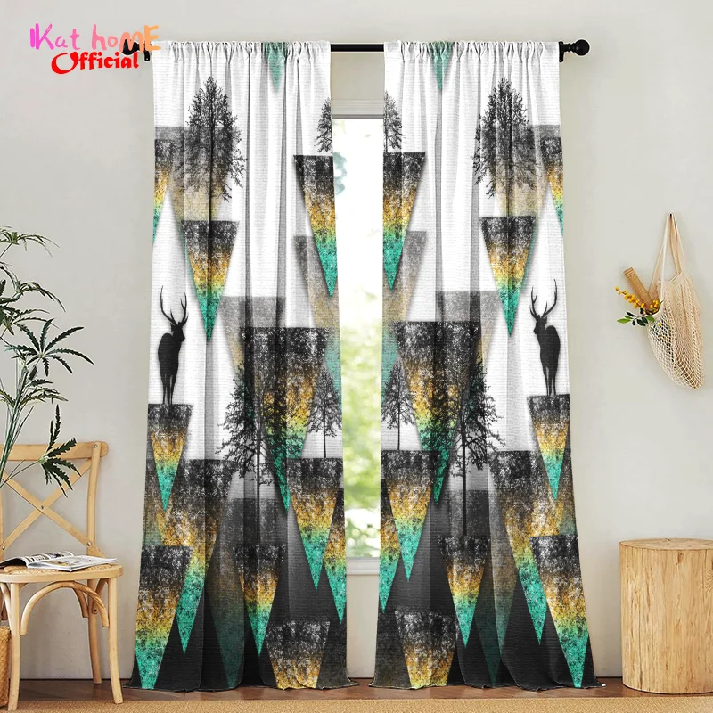 Chevron Elk Forest Window Curtains For Living Room Blackout Curtain Bedroom Kitchen Shading Curtains Cortinas Para Ventanas New