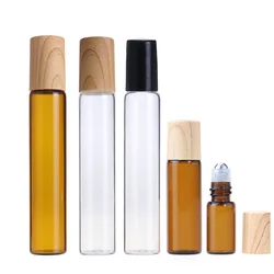 Botellas de rodillo de vidrio para aceites esenciales, viales de plástico con apariencia de madera, tapas de recarga de Perfume, ámbar y transparente, 20x50 ml, 1/2/3/5/10ml