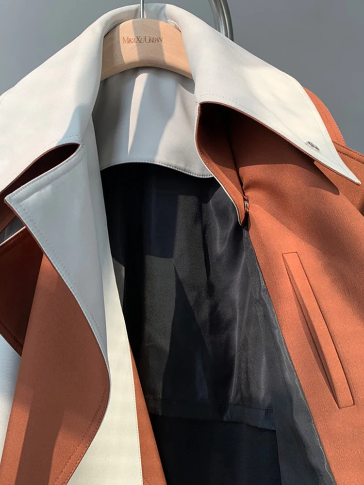 Lautaro Spring Autumn Patchwork Trench Coat for Women Belt Runway European Fashion Cool Stylish Luxury Designer Clothes 2023