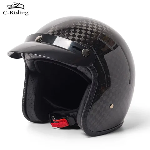 Carbon Fiber Three-Quarters Universal Helmet, with DOT, Suitable for Both Men and Women, Retro Motorcycle Helmet, Lightweight