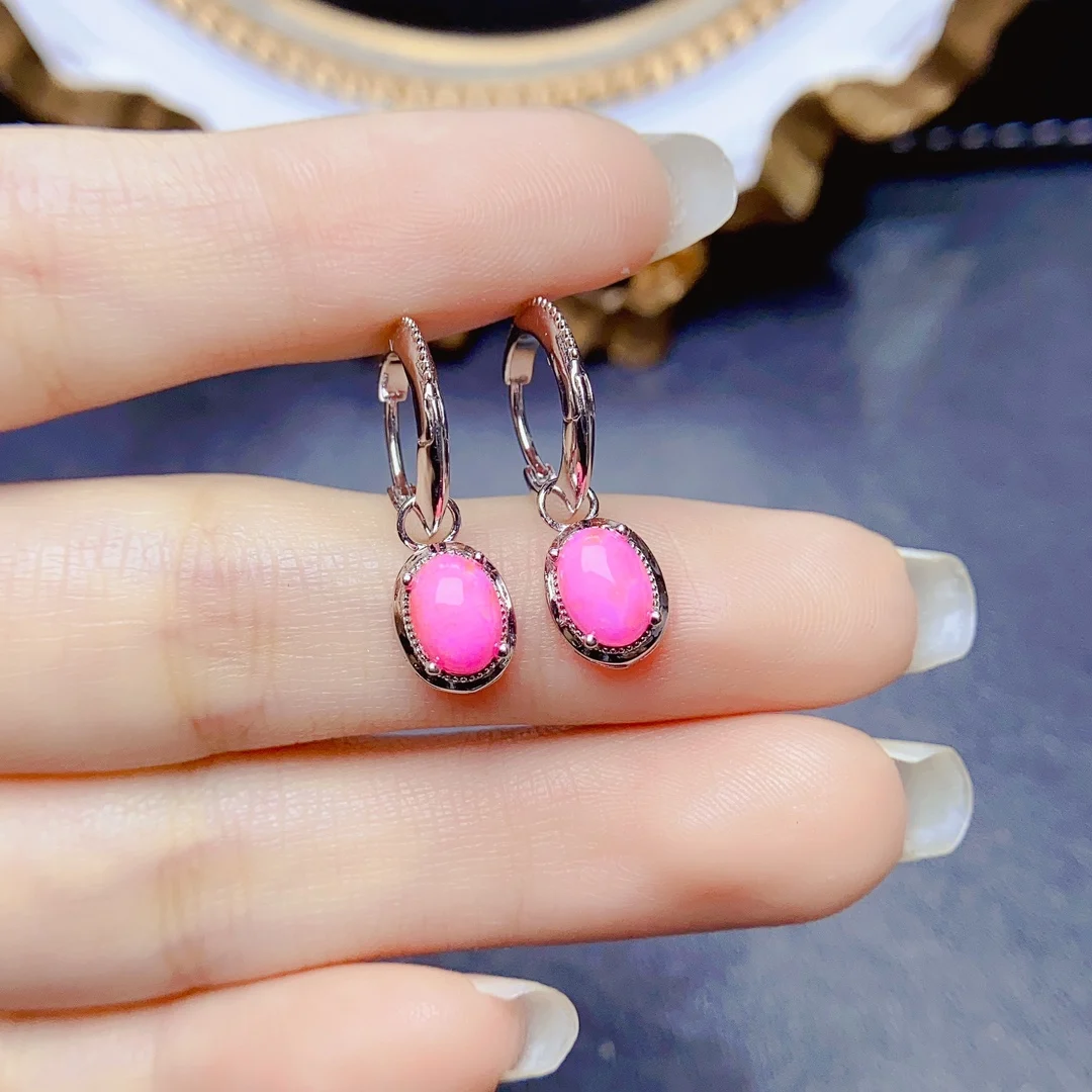 925 Silver Hoop Earrings Natural Pink Opal English Hoop Earrings 925 Sterling Silver Opal Dangle Earrings For Women