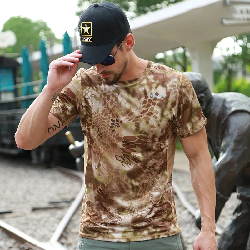 Camouflage Tactical Men Short Sleeve T-shirt Summer Breathable Quick Dry Outdoor Sports Shirt Casual  Mens Streetwear Tops