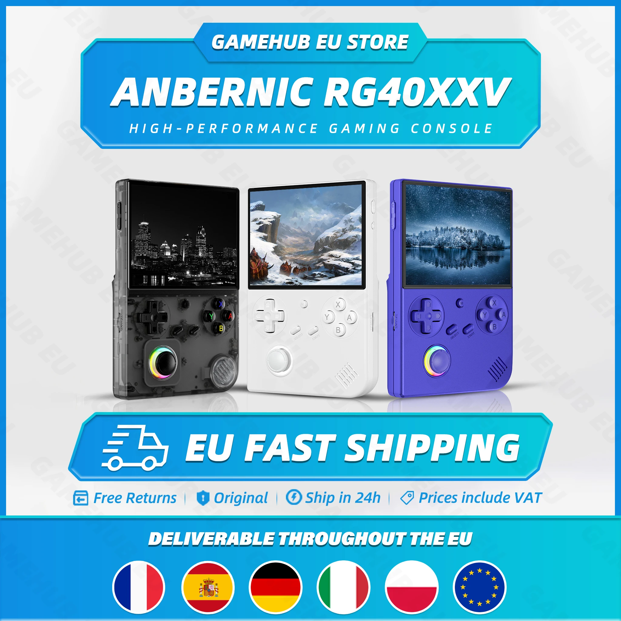 Console de jeu portable ANBERNIC RG40XXV, écran IPS 4'', sortie vidéo, joystick, effet d'éclairage RGB, streaming, RG 40XXV, livre électronique, MP4, cadeau