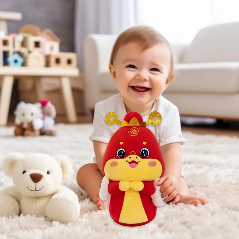 Muñeco de peluche de la suerte para decoración del hogar, muñeco rojo súper suave, año de la serpiente, 2025