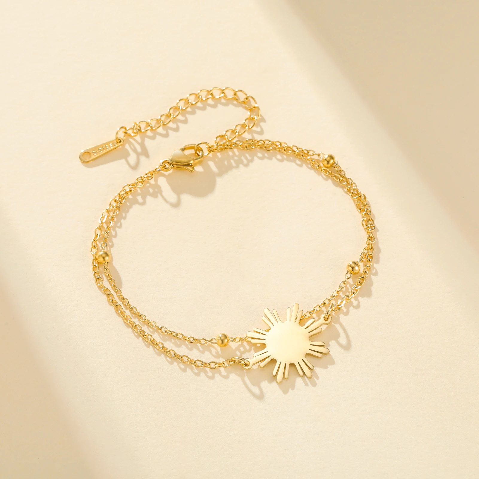 CoolTime Philippine Sun Pendant Double Chains Women's Bracelet Exquisite Gold Color Sunburst Charm Jewelry Gift