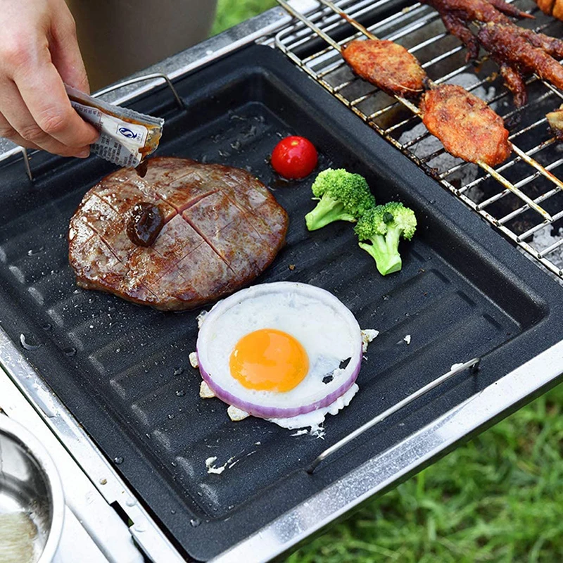 

1PC Outdoor Camping BBQ Plate Steak Frying Pan Kitchen Utensils Cooking Cast Iron Pizza Plate Gas Grill Accessories