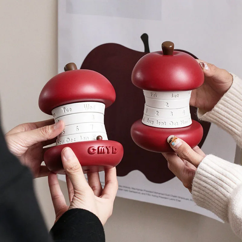 

New Modern Minimalist Style Resin Apple Shaped Rotate Calendar Desktop Ornament Living Room Bedroom Creativity Home Decoration