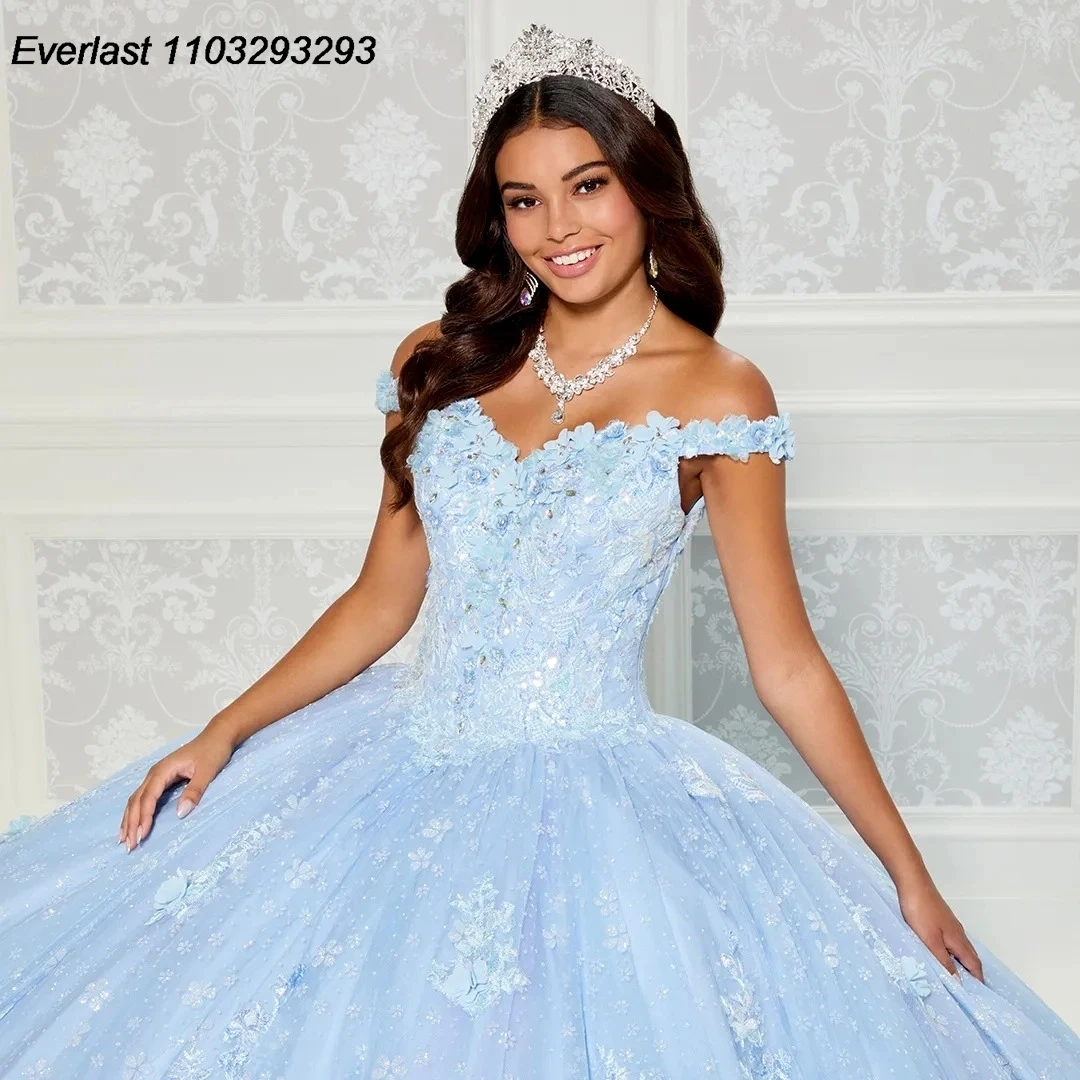 EVLAST szmaragdowa zielona sukienka na Quinceanera suknia balowa złota 3D aplikacja kwiatowa odpinany pociąg słodki 16 Vestido 15 De Años TQD203