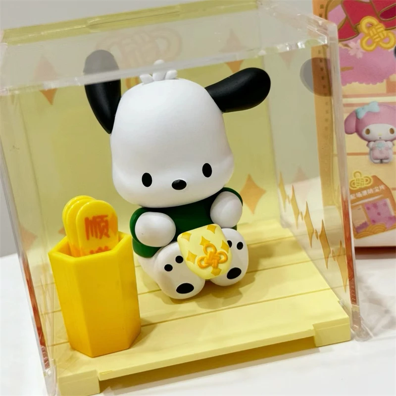 Cute Lucky Sign Series Action Figure Dolls Toys Cinnamoroll Melody Kuromi PomPomPurin Pochacco Hangyodon Piano Kids Gifts Model