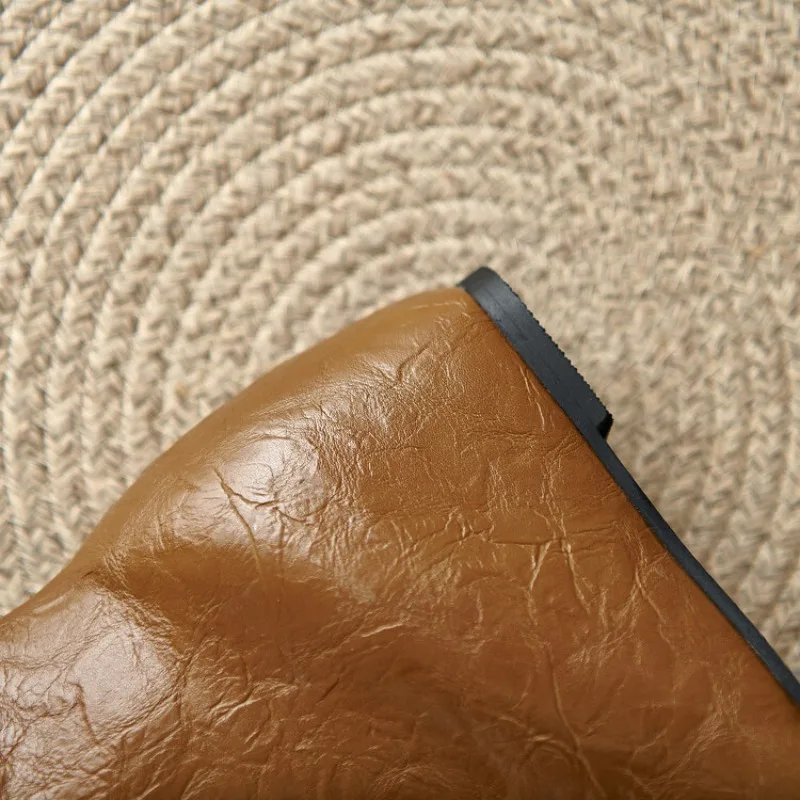 New 5cm Sloping Heel Pointed Ankle Boots Black PU Embossed Leather Short Plush Lining Winter Boots European American Sizes 35-45 - Image 6