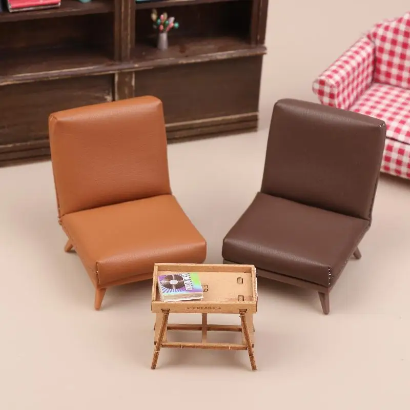 1 12 Scale Dollhouse Mini PU Leather Sofa Chair Single Seat Model for Tabletop Office Toy Collection