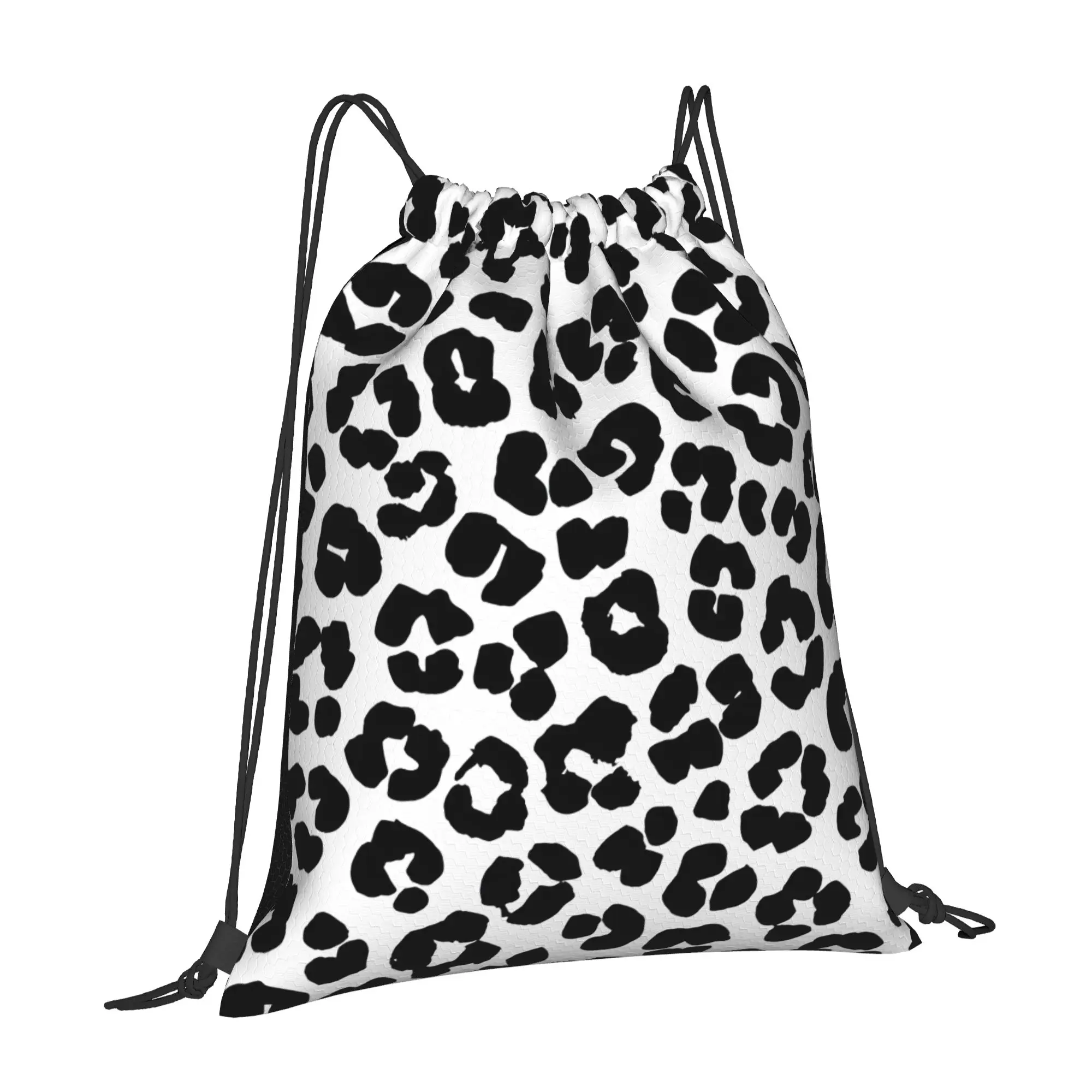 Black Leopard Cheetah  Leopard Print Multi-function Pocket Men Women Storage Backpack Teenager Travel Bag Print Drawstring Bags