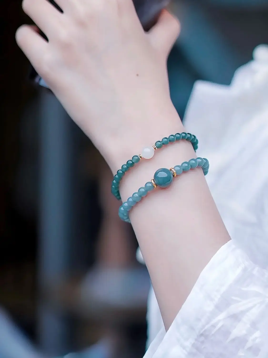 Original Blue Water Jade Chalcedony High Ice Bracelet Hetian White Jade Lucky Bead HandString Niche Female Zodiac Amulet Jewelry