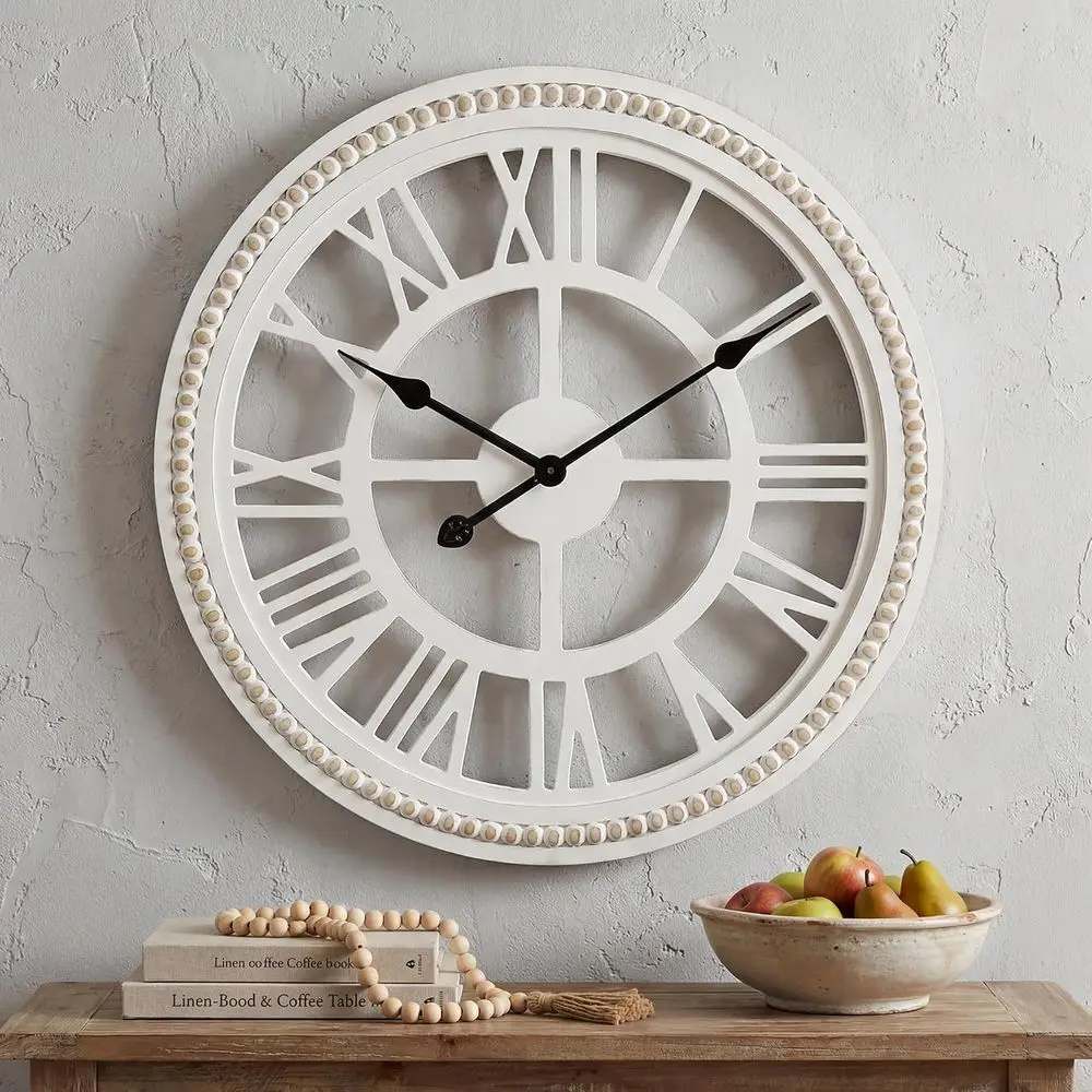 24 Inch Large armhouse Wall Clock, Rustic Wall Clock Decor, Wooden, Non-Ticking, Easy to Hang or Living Room, Bedroom, Kitchen