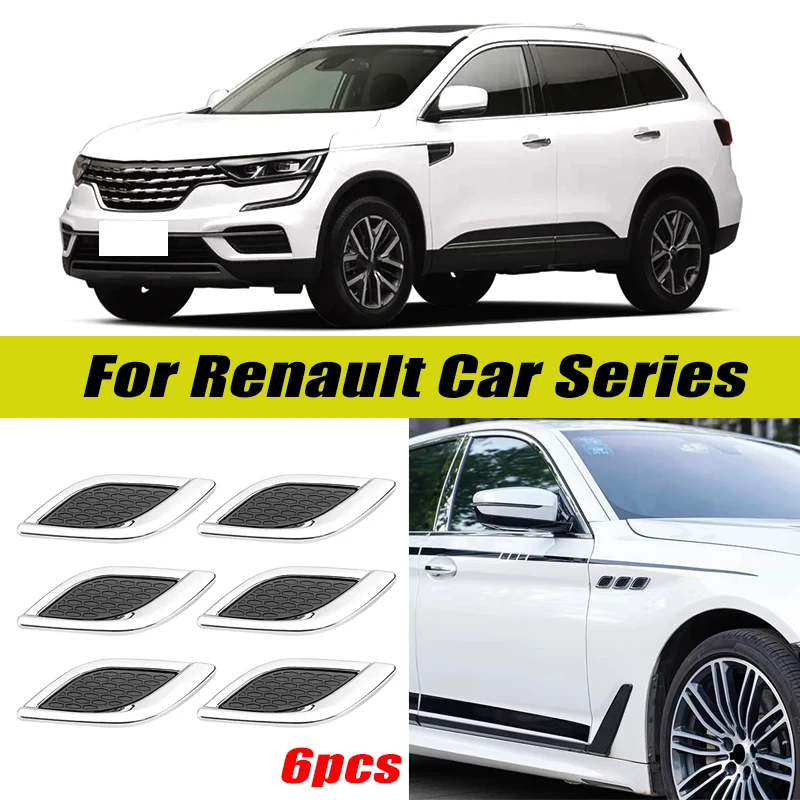 6Pcs Chrome / Black 3D Car Side Fender Air Vent Hood Scoop Outlet Cover Decorative Trim For Renault Car Series