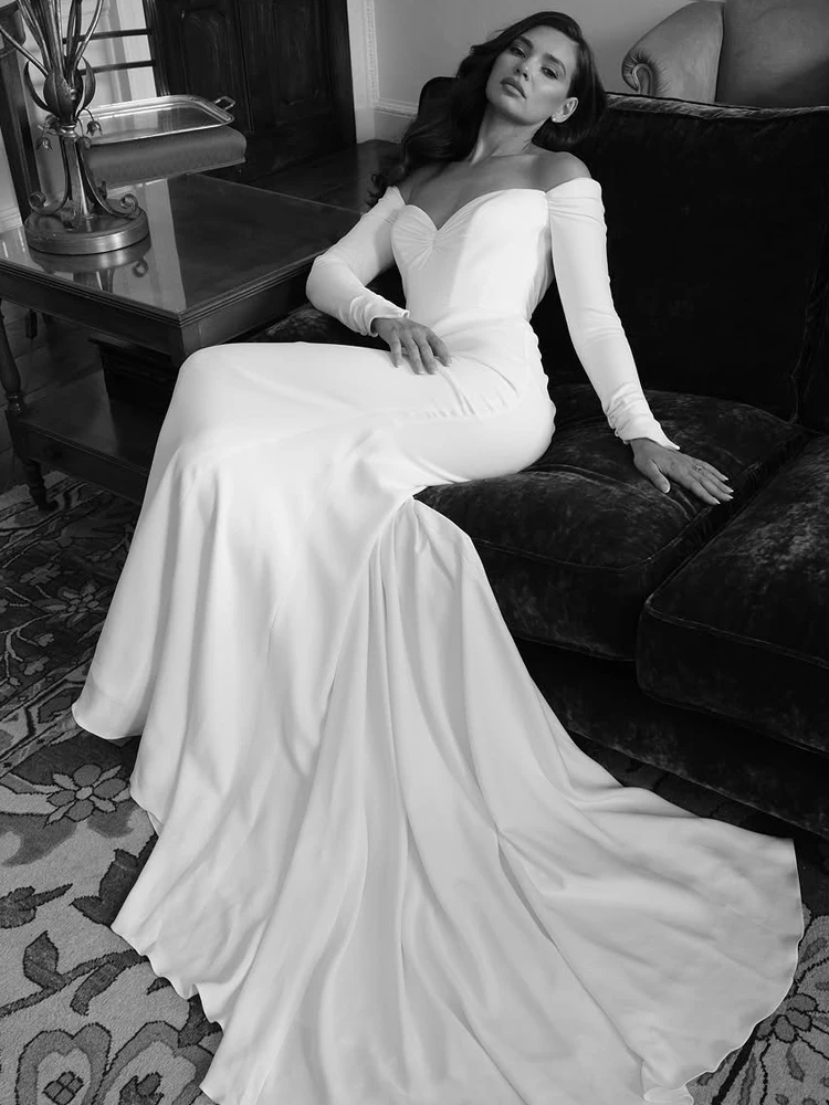 Eightree Weiße Meerjungfrau Brautkleider Langarm Schatz Tasten Brautkleid Frauen Abend Hochzeit Prom Kleider Angepasst