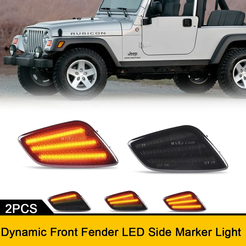 

2Pcs Canbus LED Sequentail Blinker Front Bumper Side Marker Lights For Jeep Wrangler TJ 1997-2006 Repeat Flashing Indicator