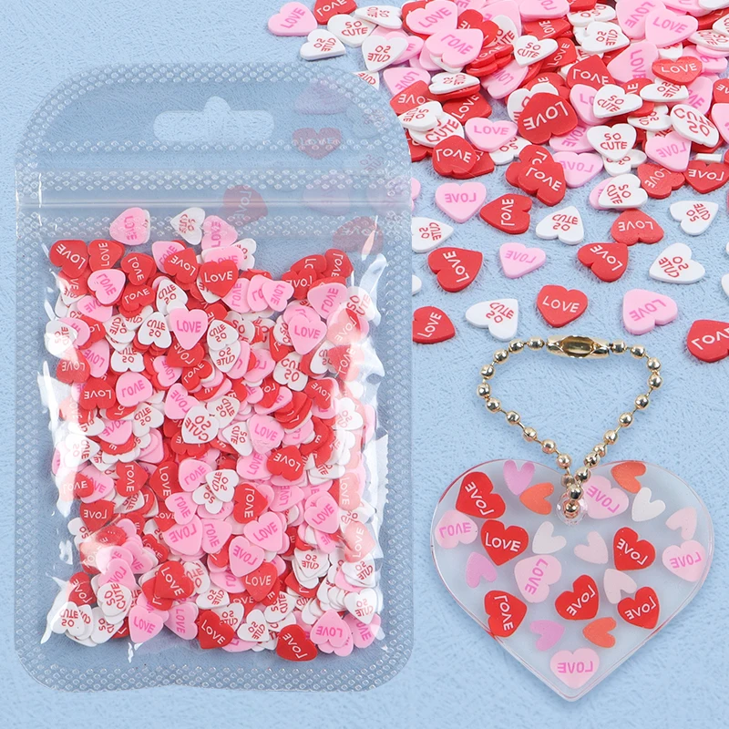 10g Epoxy Resin Filling Valentines Love Hearts Polymer Clay Slices Loose Sprinkles Resin Sequins For DIY Pendant Keychain Crafts