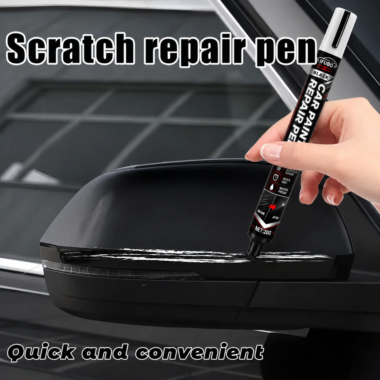 IFUBO Car Paint Repair Pen Black Scratch Cover Quick Dry Waterproof 20g For Body Bumper Wheel Rim Leather Seat Restoration Tool