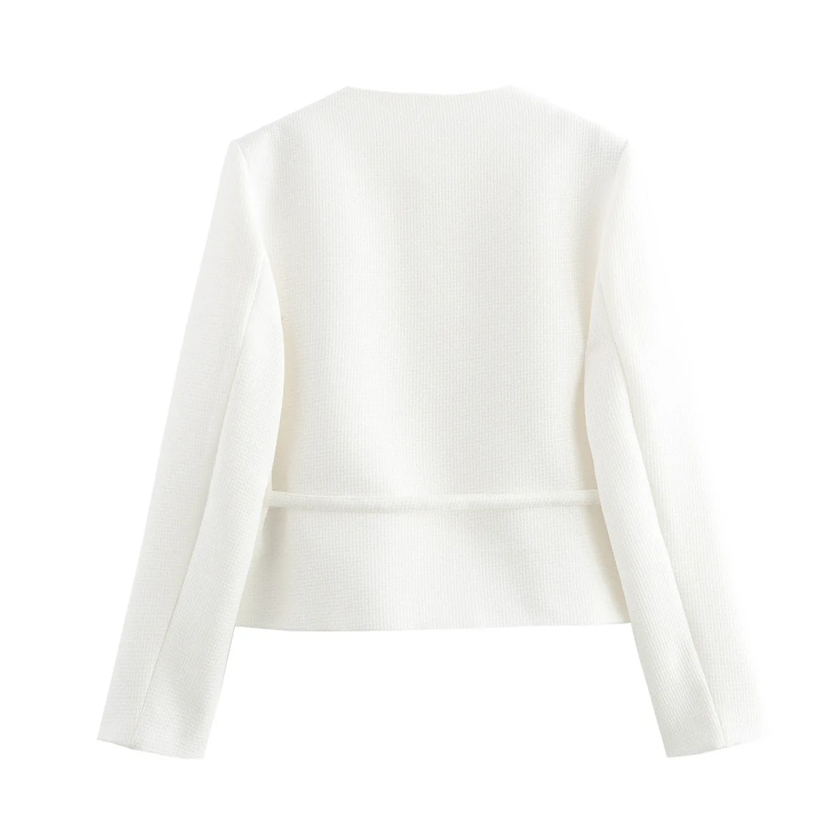 Ronde hals veterjas voor dames Amerikaanse lente herfst woon-werkverkeer blazer mode high street effen kleur textuur jas