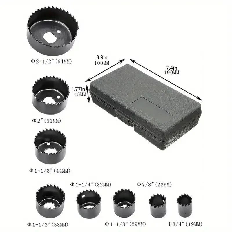 11PCS Woodworking Hole Saw Drill Bit Set 19-64mm For Gypsum Board Ceiling Lights Wood Plastic Puncher Triangle Shank With Case