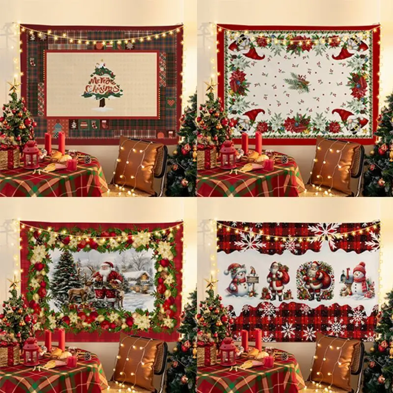 VIKAMA Christmas Wall Hanging, Santa Snowman Reindeer Festive Print with Wreath, Holiday Wall Decor for Living Room
