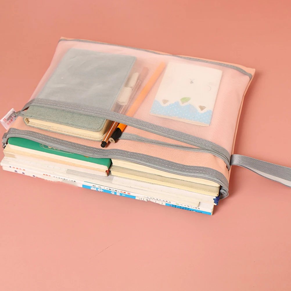 

4 Pcs Large Capacity File Bag Zipper Pouch A4 Document Mesh Visible Pregnant Woman Students Folder Storage Organizer