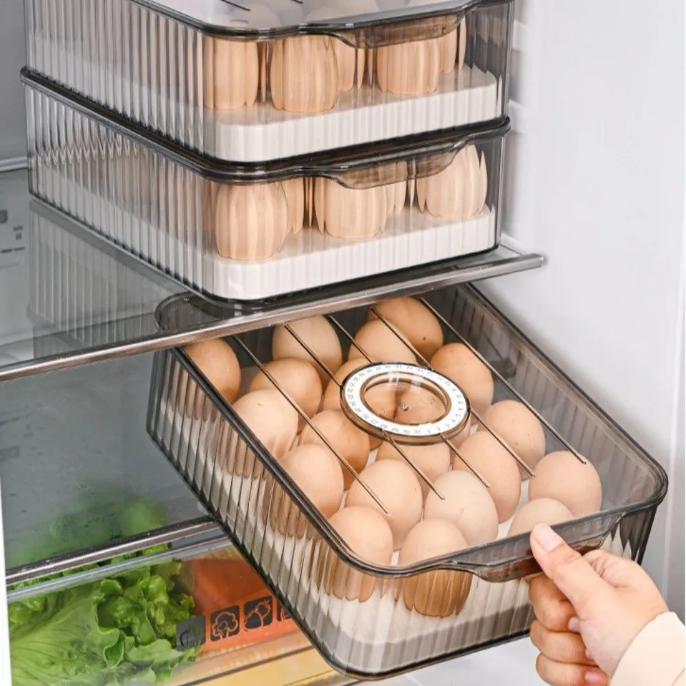 Food-Grade Refrigerator Storage Box Transparent Stackable Fridge Egg Holder with Lid Plastic Kitchen Organizer