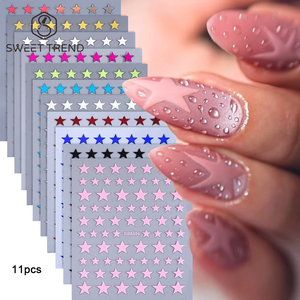 SWEET TREND-4/11pcs Y2K Stars Nails Stickers Pink Starlight Exquisite Y2k Stylish Self-adhesive Nail Decals Manicure Decorations
