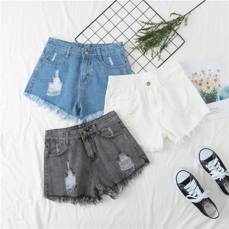 2025 New High Waist Tassel Broken Denim Shorts Female Summer Korean Version Raw Edge Wide Leg Loose Plus Size Jean Shorts Women