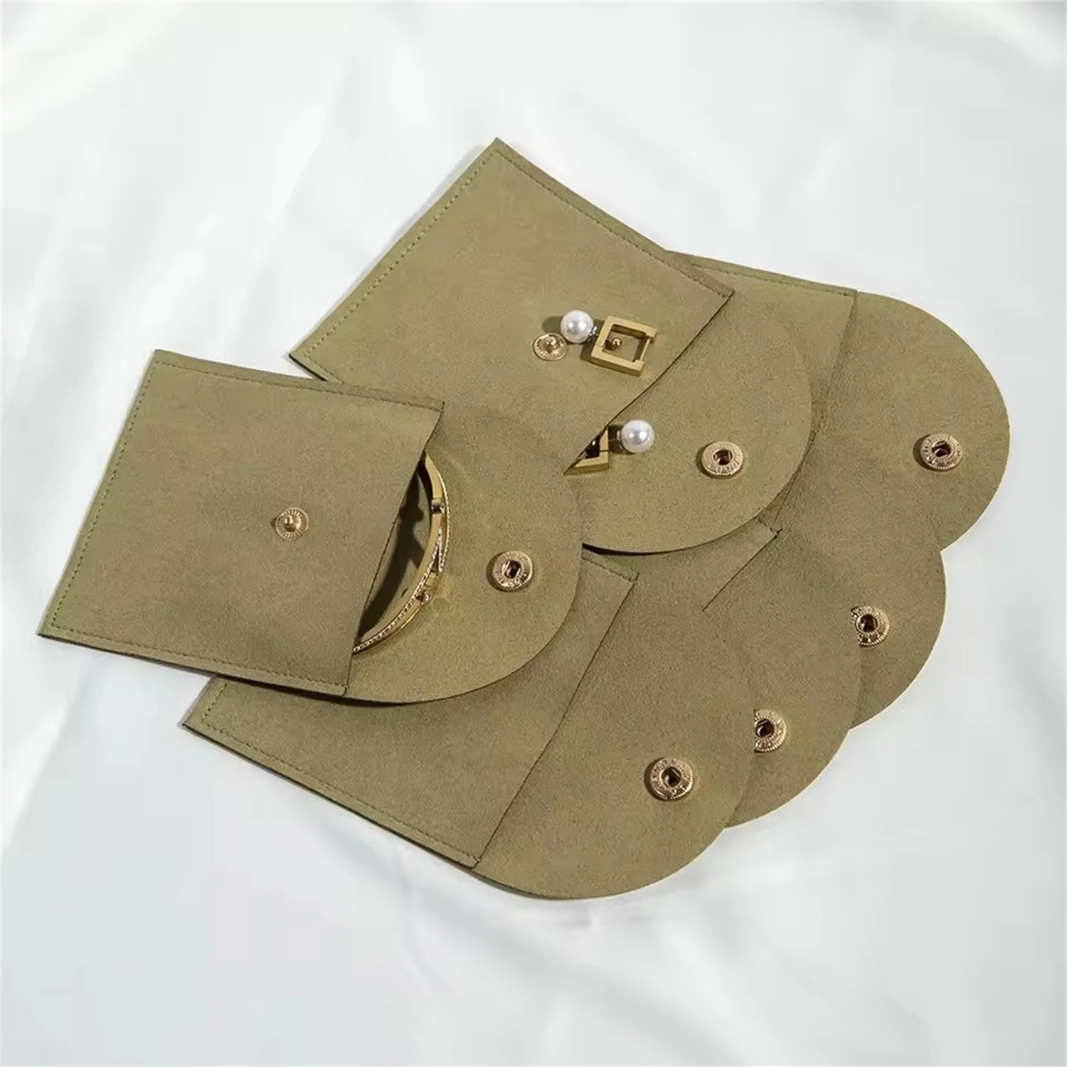 

5Pcs Dark Green Velvet Microfiber Jewelry Accessory Gift Storage Bags With Gold Button Snap Wedding Travel Party Packaging Pouch