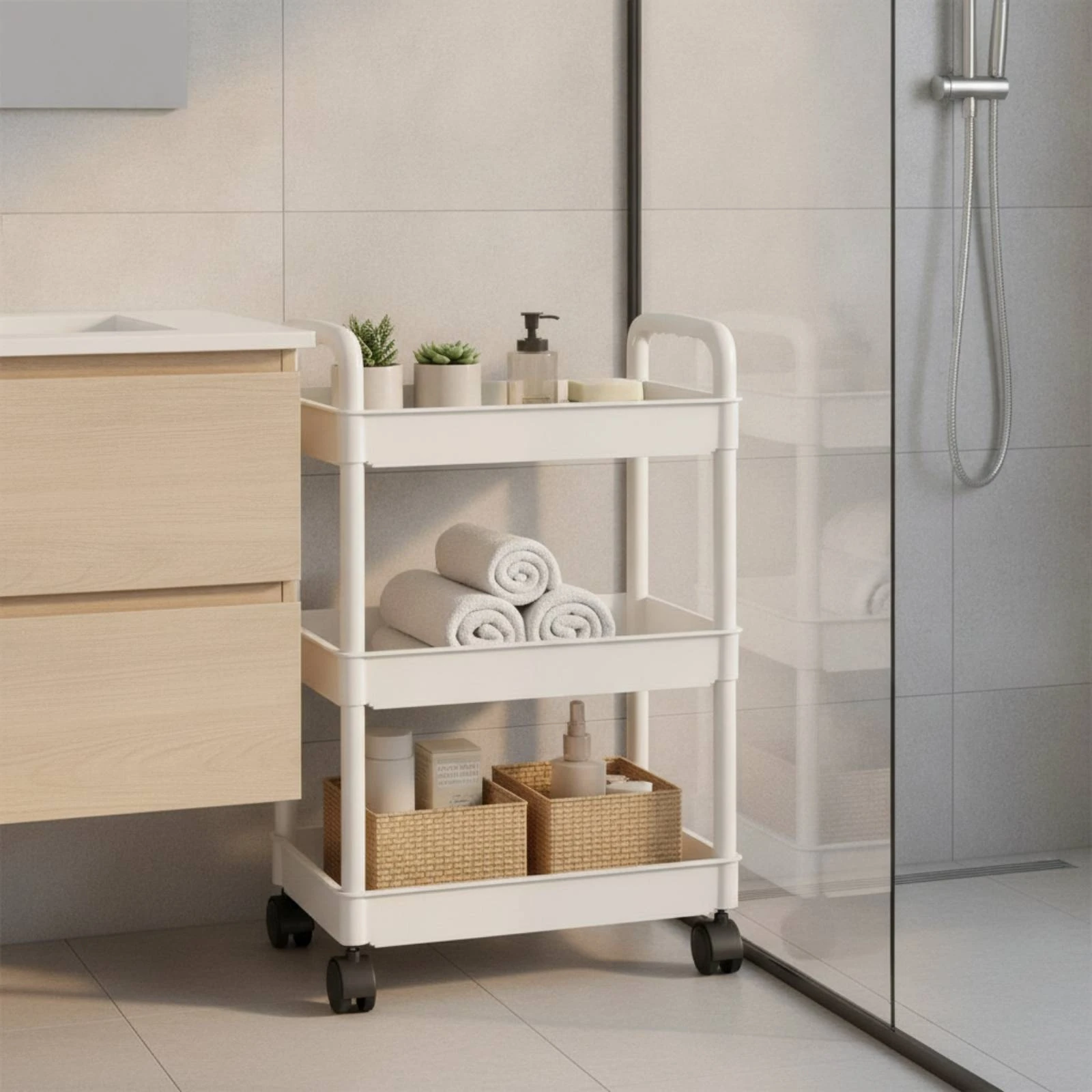 Rolling Storage Cart Narrow Slim Rolling Cart Shelving Unit with Wheels Space-Saving Mobile Shelving Unit Multi-Tier