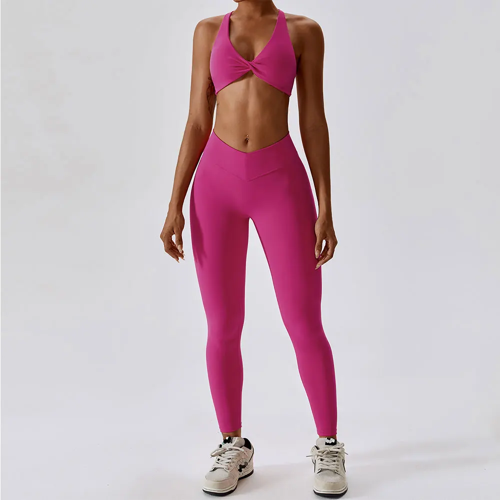 

Women Yoga Clothing Sets Athletic Wear High Waist Leggings And Top Two Piece Set Seamless Gym Tracksuit Fitness Workout Outfits