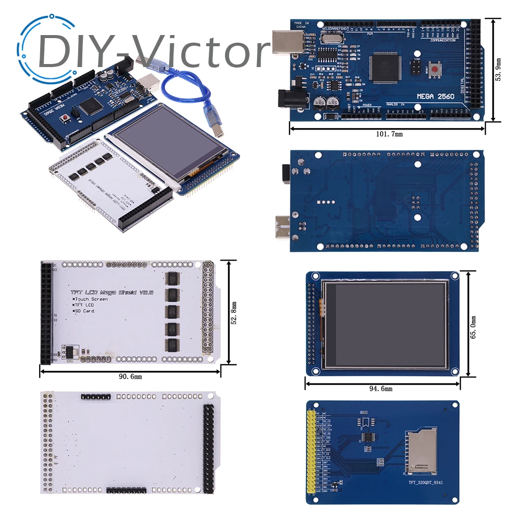 Spedizione gratuita! Touch LCD TFT da 3.2 "+ schermo TFT da 3.2 pollici + Mega 2560 R3 con cavo usb per kit Arduino