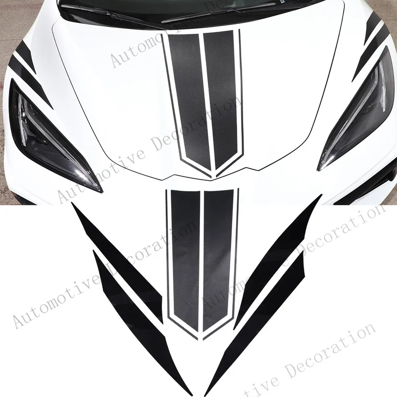 Z+ Black Hood  & Front Fender Stripes Graphic Vinyls Trim For Corvette C8 2020-2026