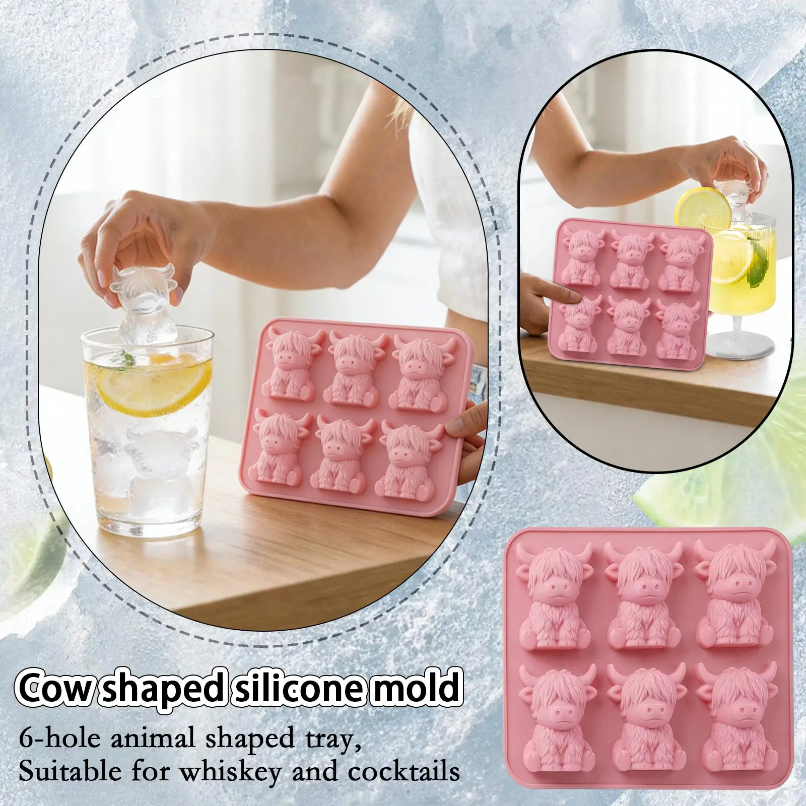 Cow Shaped Silicone Mold 6 Cavity Animal Ice Cube Tray Food Grade Baking Molds For Whiskey Cocktails Chocolate Candy Diy Baking