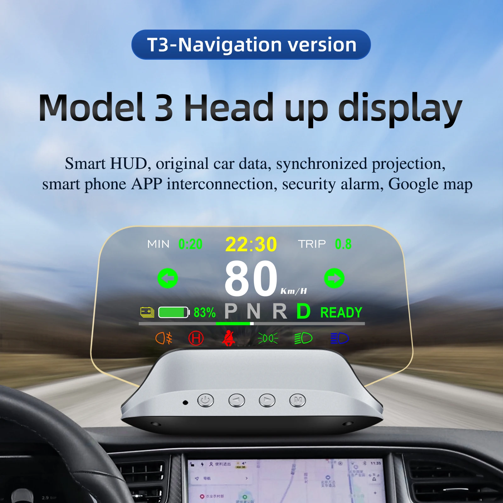 

HUD Head-up Display Adapted To Model3 Speed Time Power Gear Synchronous HD Projection Instrument Panel