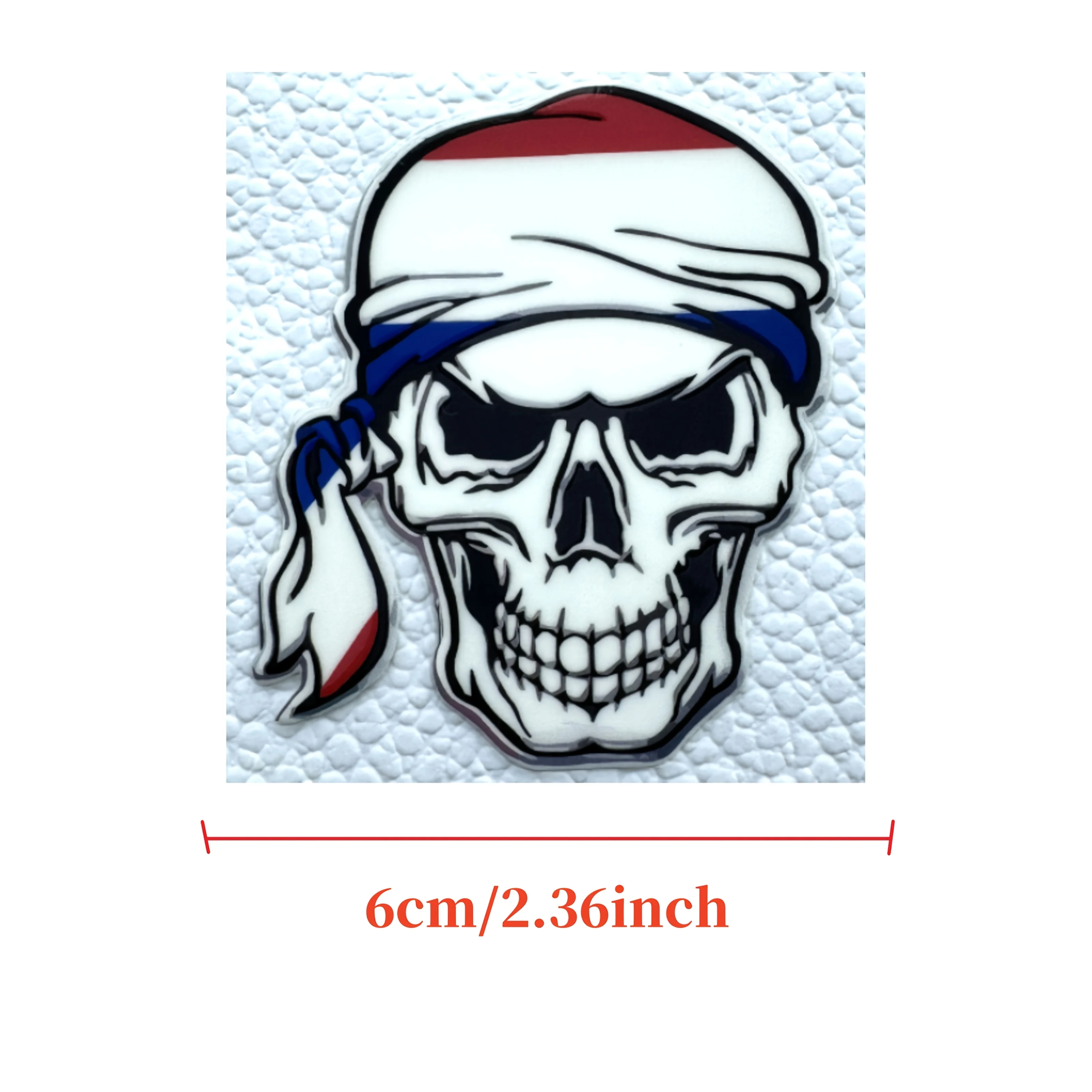 1PC Red-White-Blue Pirate Skull Car Sticker, Unique Auto Accessory for Car Personalization