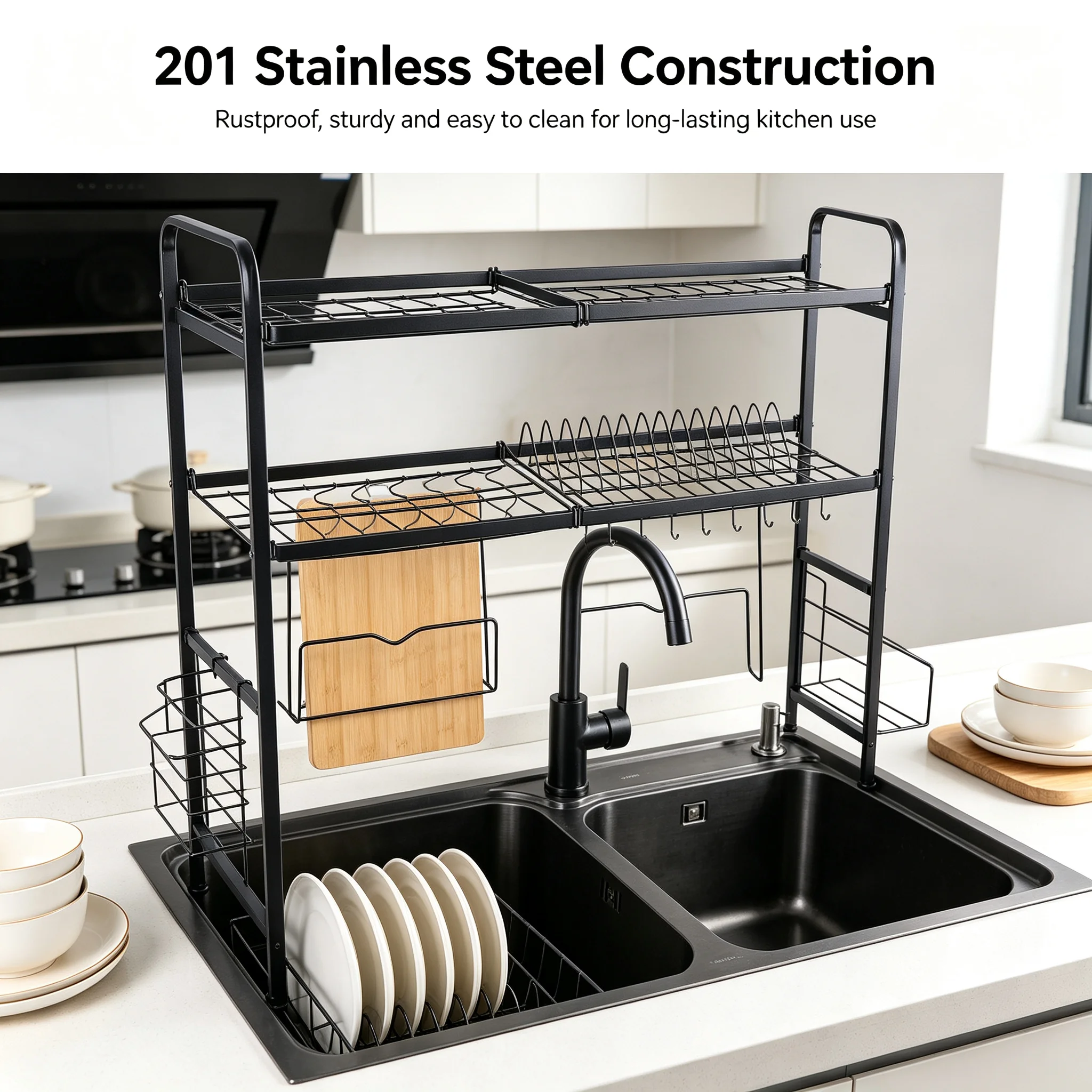 Food Storage Rack - Escurridor de platos de 2 niveles,