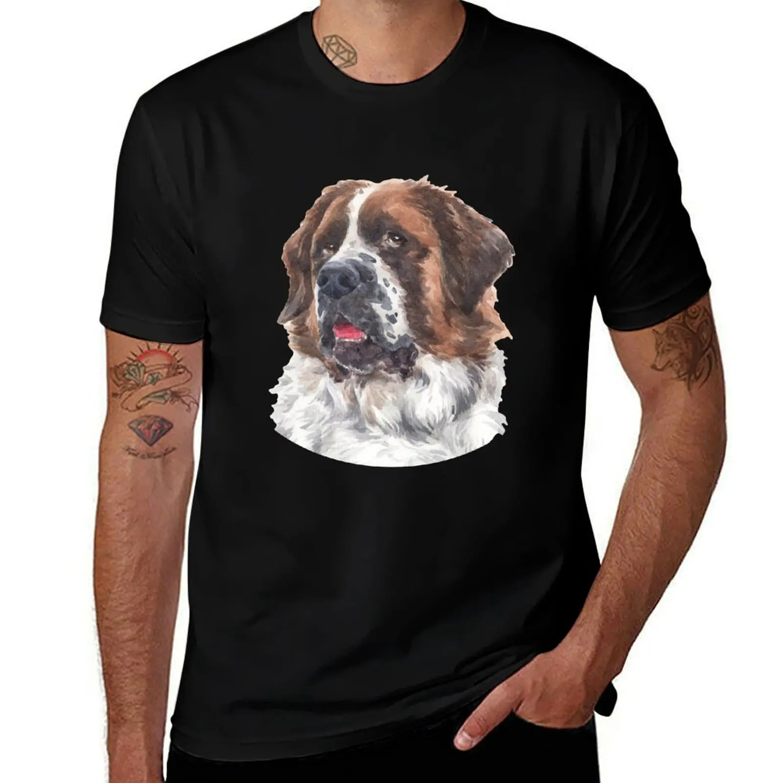 

Saint Bernard Watercolor Art T-Shirt Casual Basic Street Style T-Shirt