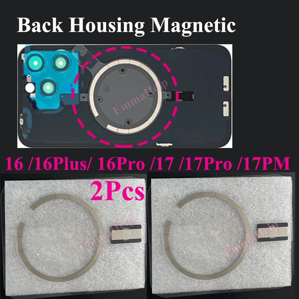 

2 шт. Мощные магнитные металлические кольца MagSafe для iPhone 16 17 Pro Max Plus, запчасти для ремонта магнитов задней панели беспроводного зарядного устройства