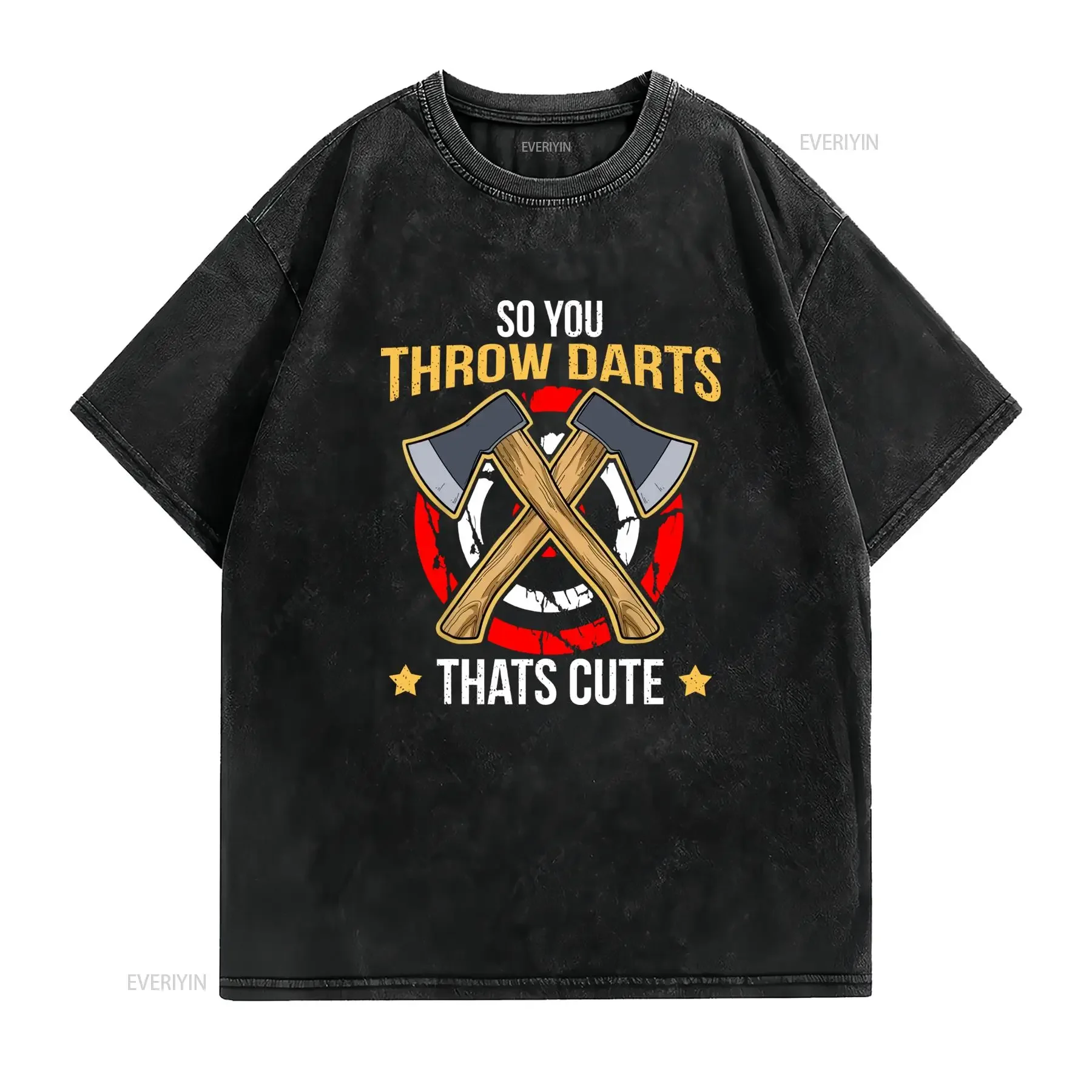Funny Axe Throwing Throw Darts Slogan Crossed Axes Casual Streetwear T Shirt vintage Washed Versatile designer clothes
