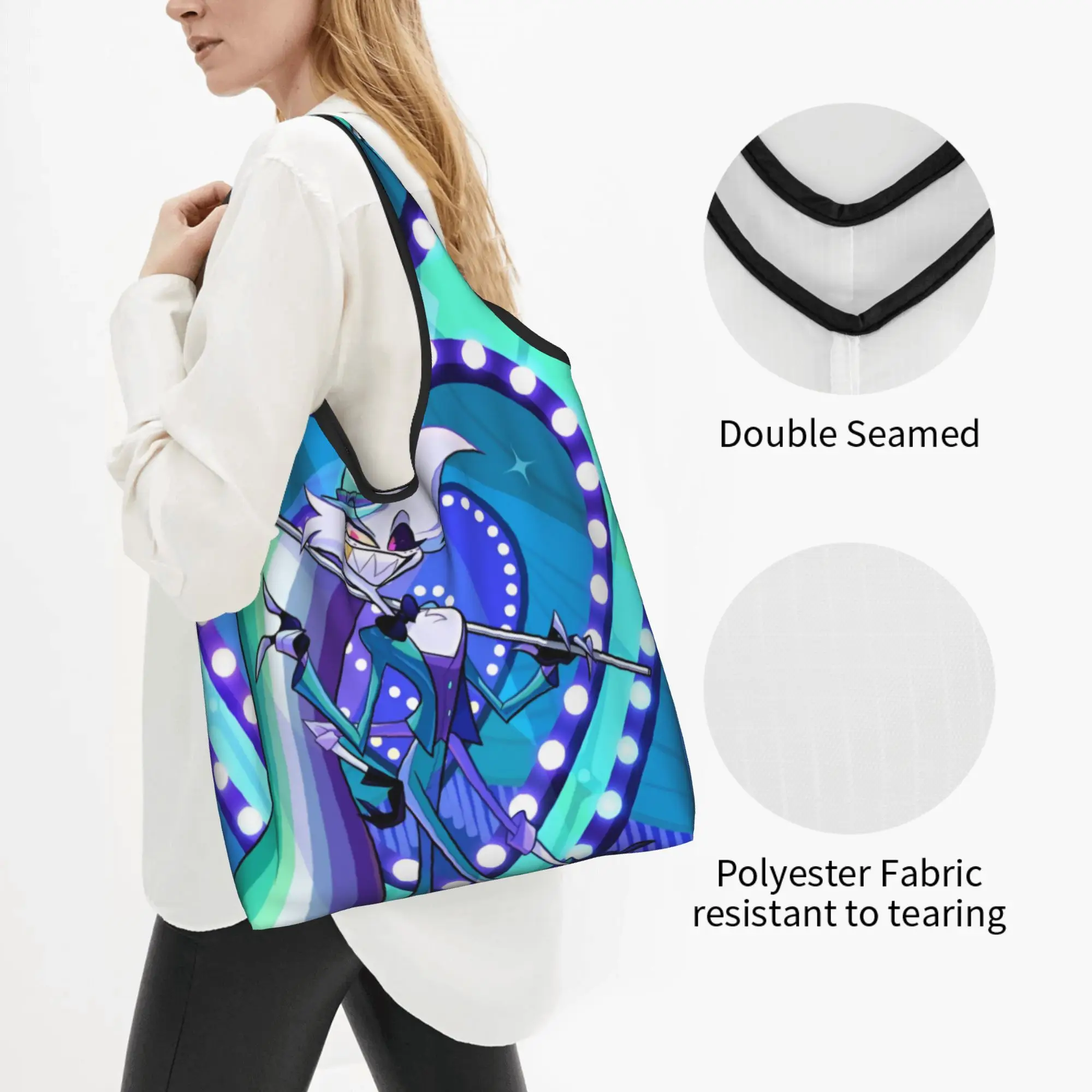 Custom  H-Hazbins Cartoon Manga Shopping Bags Women Portable Large Capacity Groceries Japan Comic Tote Shopper Bags