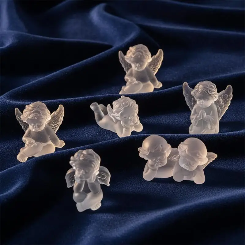 Decorative Frosted Resin Cherub Angel Figurine Mini Angel Wings Girl Carving, Crystal Home Decor - Unique Handcrafted Gem Crafts